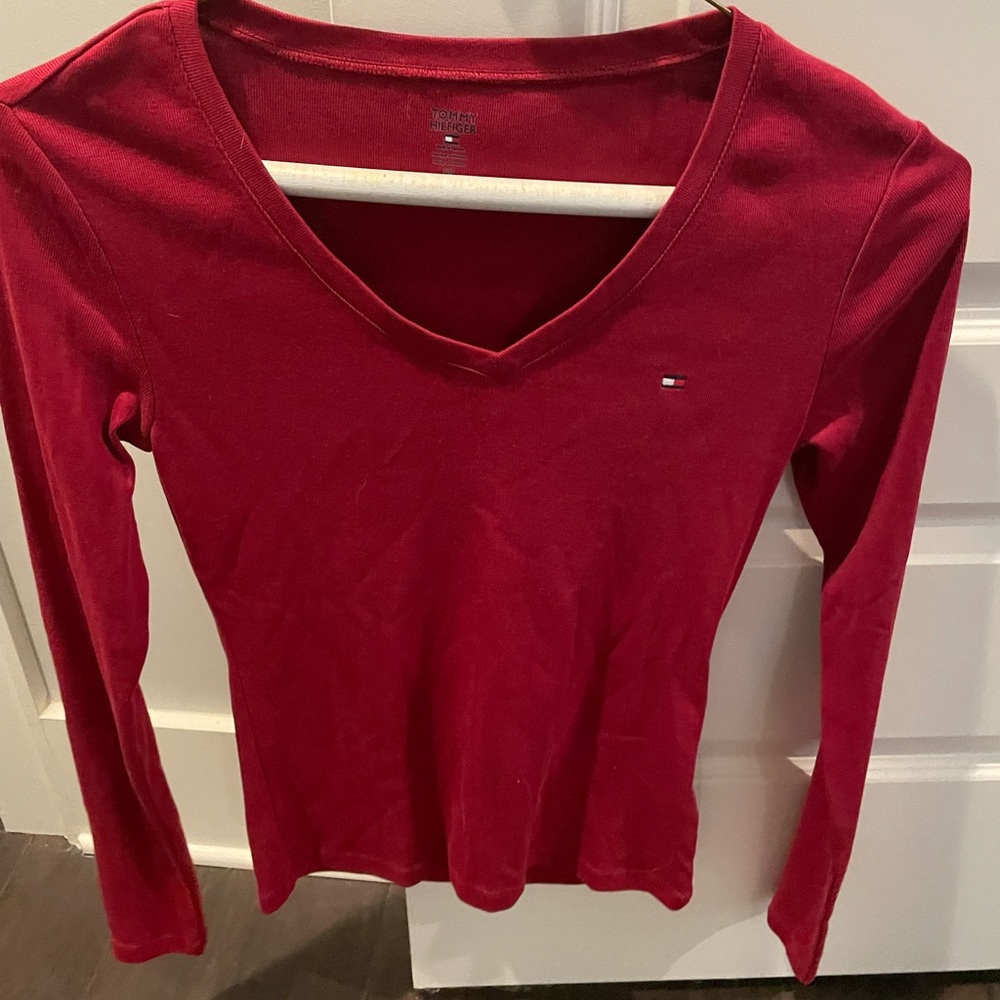Vintage Red Tommy Hilfiger V-neck Sweater